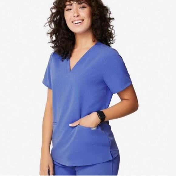 FIGS Women's Casma Three-Pocket Scrub Top Technical Collection Denim Blue Sz XS - Picture 1 of 11